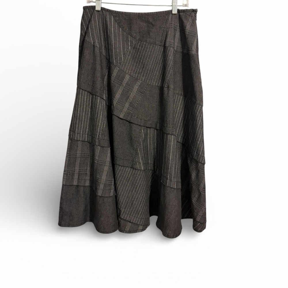Dress Barn Charcoal‎ Maxi Skirt Patchwork Quilted Flare 12 Lagenlook Cottagecore